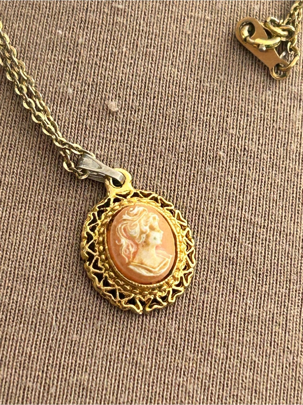 Gold Cameo Pendant Necklace - Gold and Peach